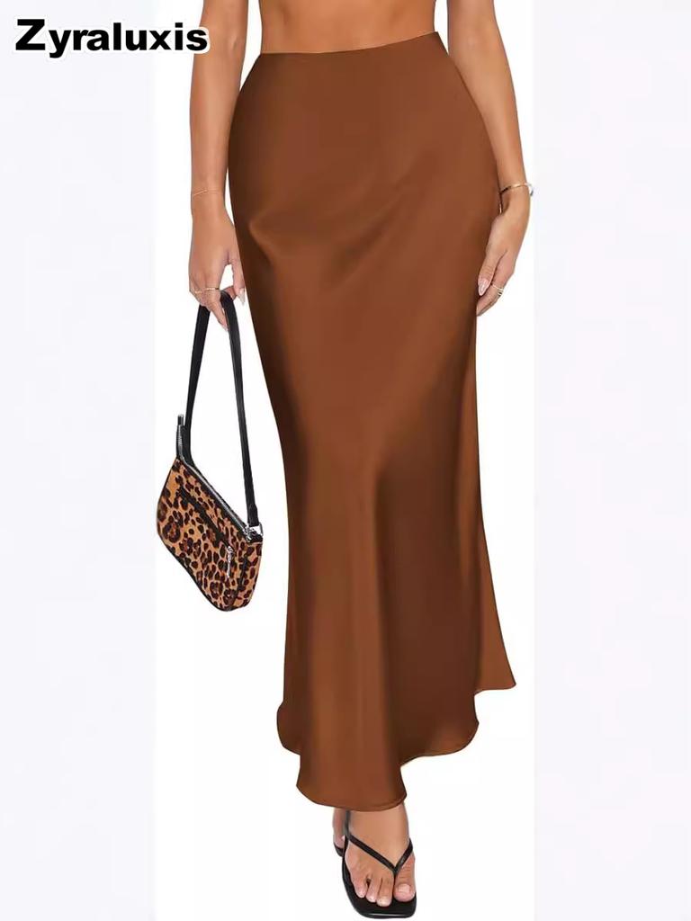 Summer High Waist Fishtail Satin Wrap Pencil Skirt