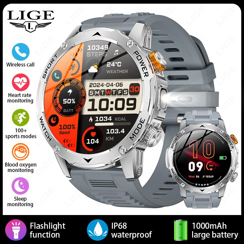 

LIGE New 1000mAh Capacity Battery Smart Watch LED Flashlight Outdoor Mountain Climbing Cycling Sports Health Monitor Smartwatch серебряный серый