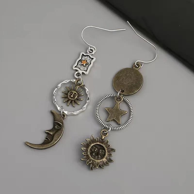Griechische Mythologie Gesicht Sonne Mond Anhänger Kreatives Design Damen Asymmetrisch Persönlichkeit Anhänger Ohrringe Party Schmuck Geschenke