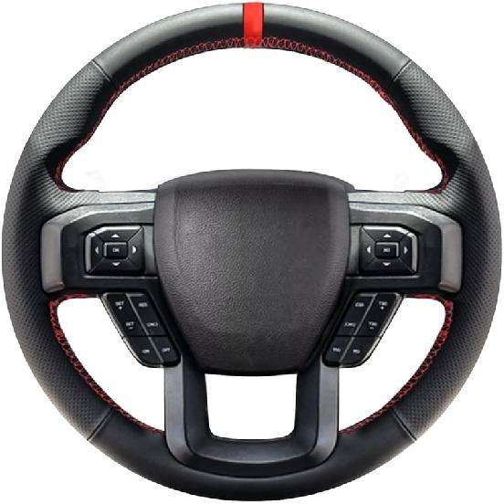 Belinous Leather Steering Wheel Cover Lace Up, Hand-Stitch On Wrap, Steering Wrap Compatible With Ford 2016 2017 2018 F150 Raptor (Gray) Type A4 красный