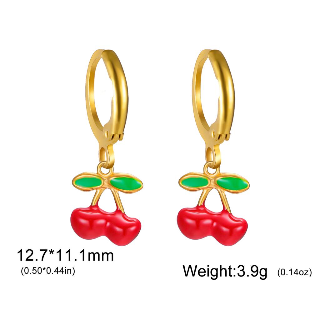 Teamer Enamel Cherry Earrings Stainless Steel Hoop Earring For Women Fashion Sweet Style Summer Jewelry Birthday Gifts 2026 New