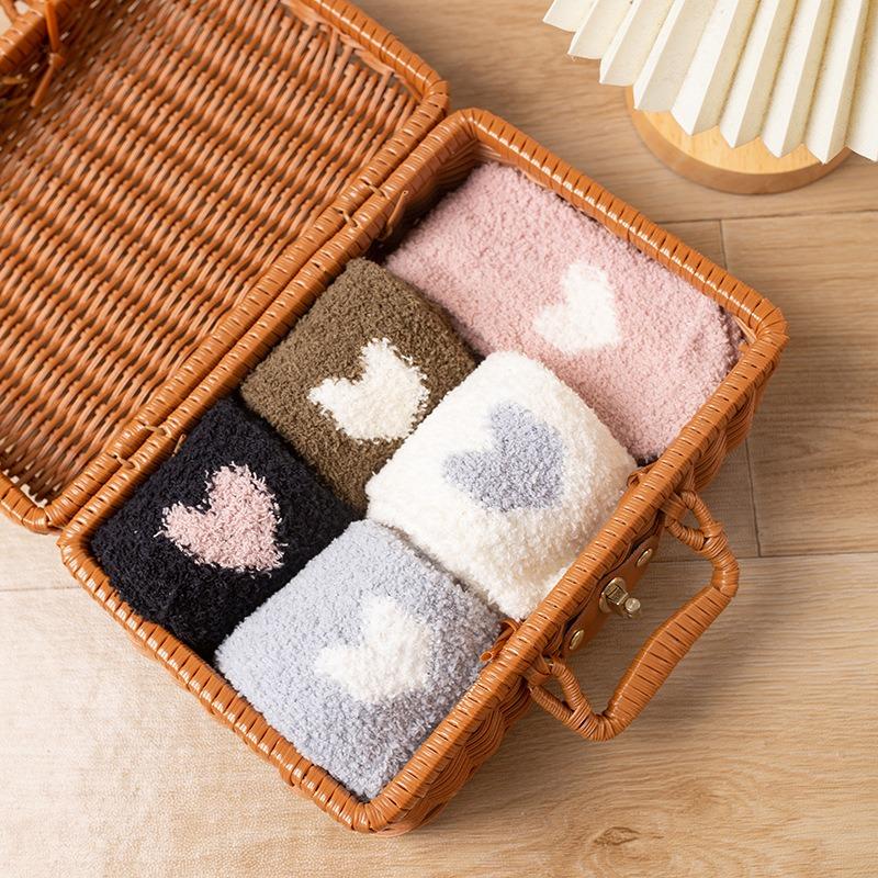 Ladies Winter Thickened Warm Coral Velvet Stereo Cat Claw Embroidered Home Sleeping Moon Socks