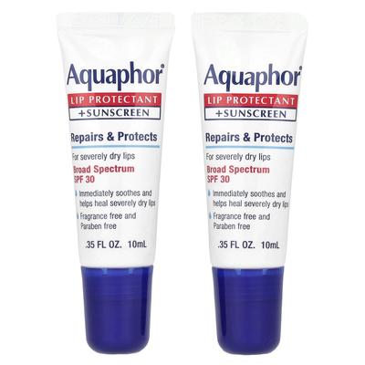 Aquaphor, protector labial + protector solar, FPS 30, sin perfume, 2 tubos, 10 ml (0,35 onzas líquidas) cada