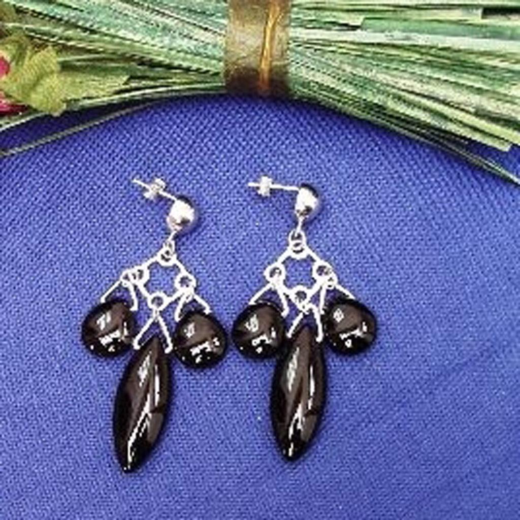 Les Trésors De Lily [B9546] - Silver 'Obao' Onyx Earrings