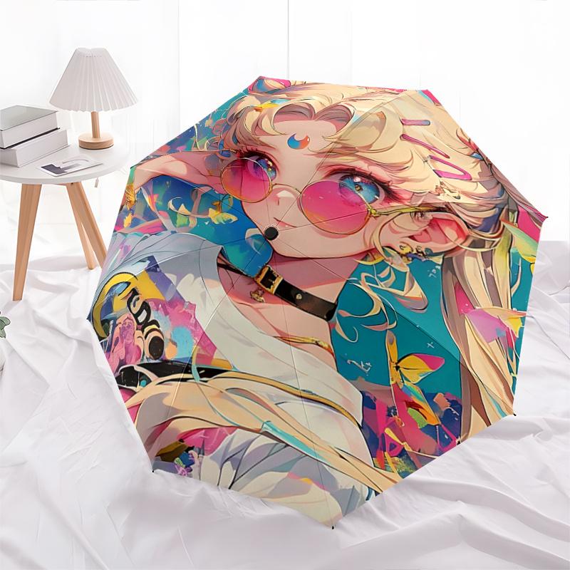 

1pc Sailor Moon s Colorful Dreams Pattern Automatic Cartoon Practical Umbrella is Fashionable and Good-Looking, a Portable 3-Fold Umbrella, Suitable f