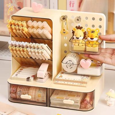 Desktop Hole Board Storage Box Organizer with Accessorie Desk Drawer Stationery Storage Rack Pen Holder Office Study Table Shelf