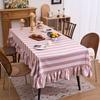 Striped Ruffled Lace Tablecloth Round Dust Proof Wrinkle Resistant Table Cover for Kitchen Party Dining Decoration Table Cloth
