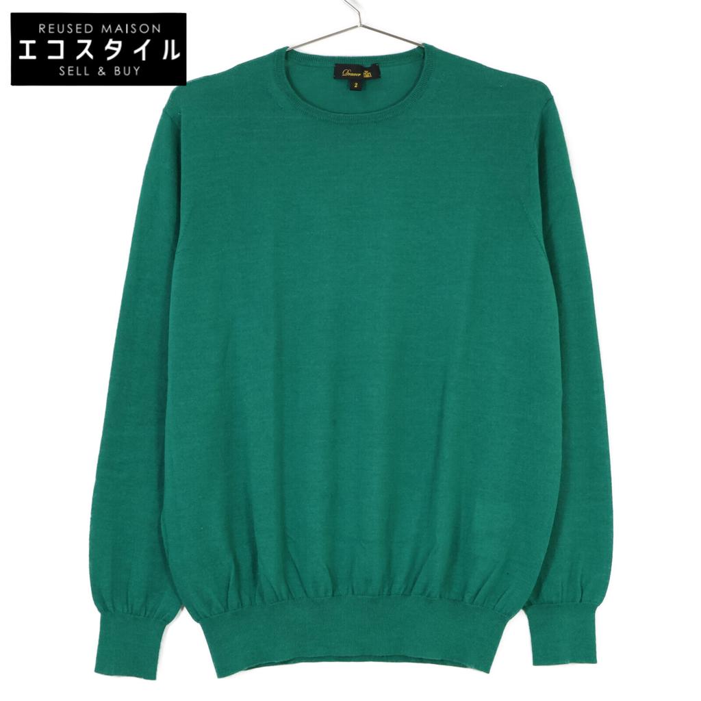 DRAWER Green Crew Neck Cashmere Silk Pullover Knit Tops 2 greenUsed