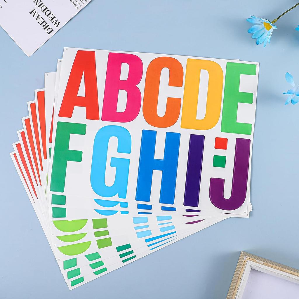 9 Sheet Colorful Large Letter Stickers, 4 Inch Stick on Letters Waterproof Self Adhesive Vinyl Letters Alphabet Stickers for Poster Bulletin Board
