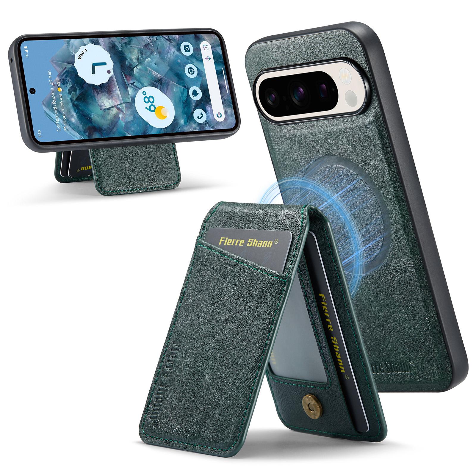 

FIERRE SHANN 025 Стиль Для Google Pixel 9 Pro/Pixel 9 Чехол Держатель для карт PU+TPU Подставка Чехол для телефона Green