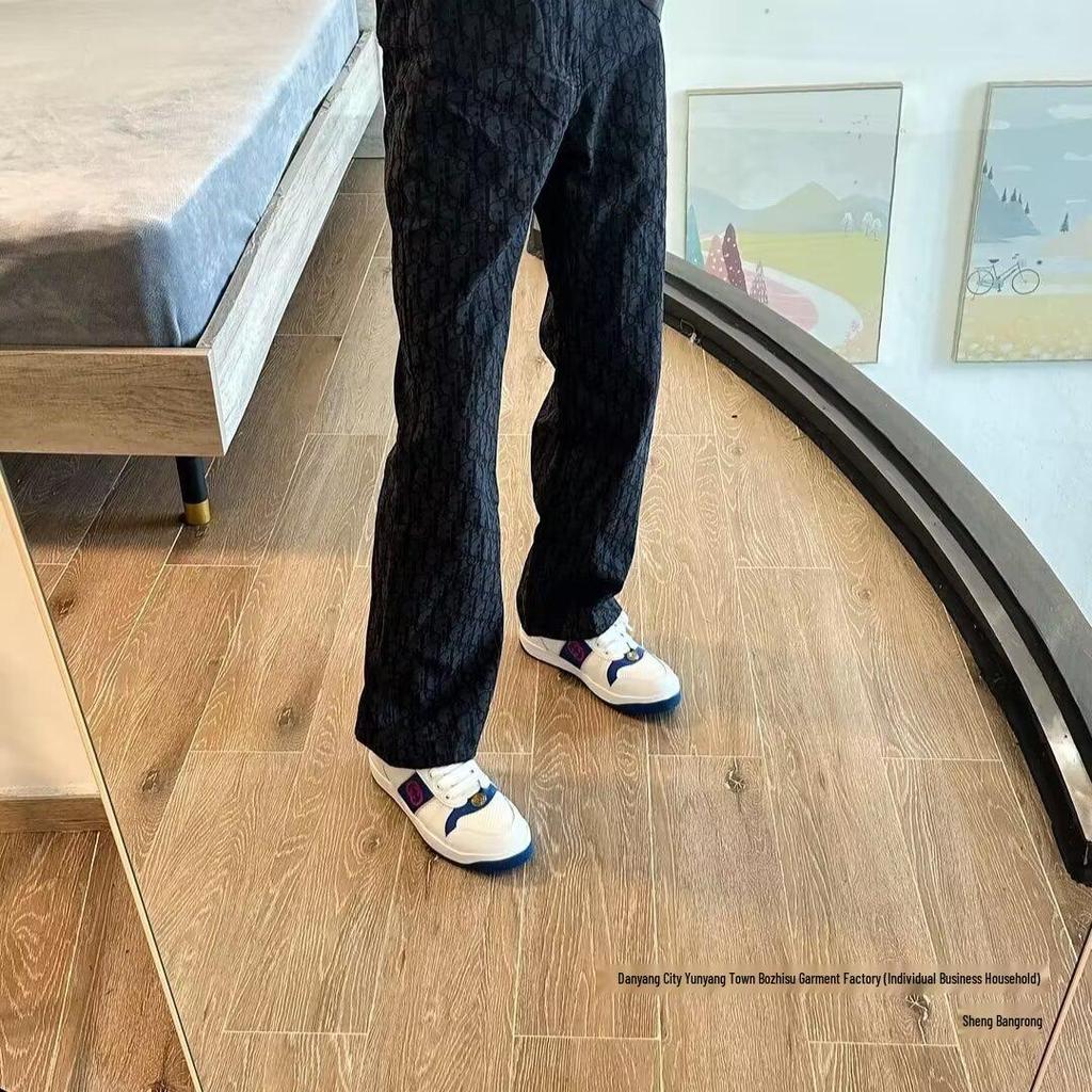 Men's Jeans: Stylish All-Over Print, Autumn Lightweight, Straight-Leg, Trendy Loose-Fit.