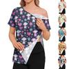 Post-Chirurgie-Shirt für Damen Tierprint Kurzarm-Oberteil mit Schulterreißverschluss Seitenklettverschluss Bequeme Passform Erholungskleidung