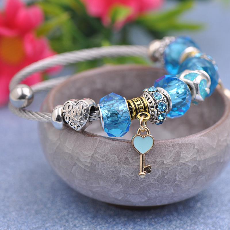 LUXY MOON Titanium Steel Large Hole Beaded Bracelet Love Lock LOVE Bracelet