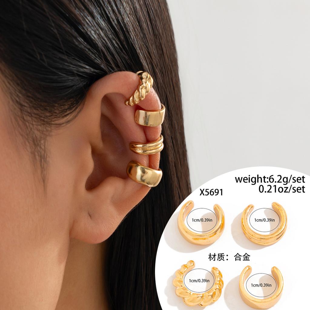 Design Sense Metal Smooth Water Drop Doudou Ear Clips, Personalized Geometric Element Ring Folded Stud Earrings