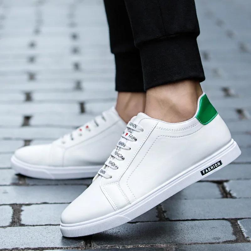 Fashion White Men Leather Sneakers Designer Flats Male Casual Shoes Outdoor Solid Sports Shoes for Men New Platform Tenis Masculino