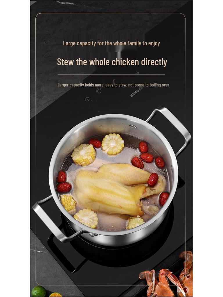316L Stainless Steel Soup Pot with Handles - Non-Stick for Steaming, Cooking, and Stewing On Induction Cookers