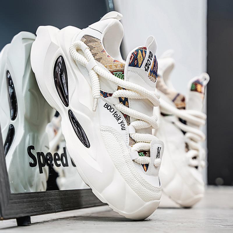 Korean version of men's fashion solid color little white shoes college style lace-up casual platform shoes outdoor low-top sports dad shoes