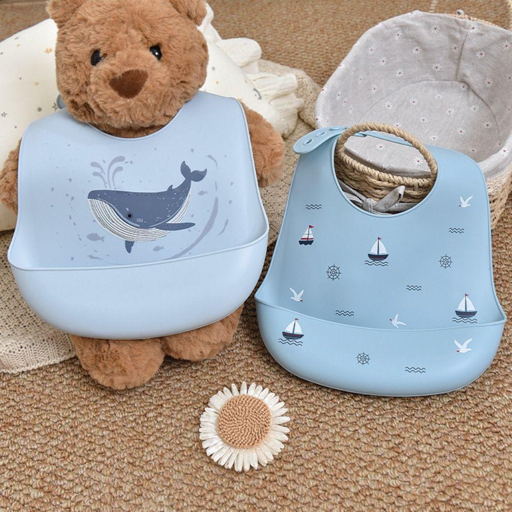 Soft Silicone Baby Bibs with Food Catcher Teething Drooling Bib  For Girls Boys Toddlers
