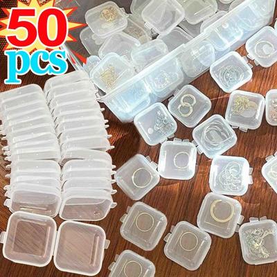 10/30/50 Stück Mini-Quadrat-Aufbewahrungsbox Transparenter Kunststoff Klappdeckel Kleines Etui Pillen Schmuck Staubdichte Aufbewahrungs-Verpackungsboxen