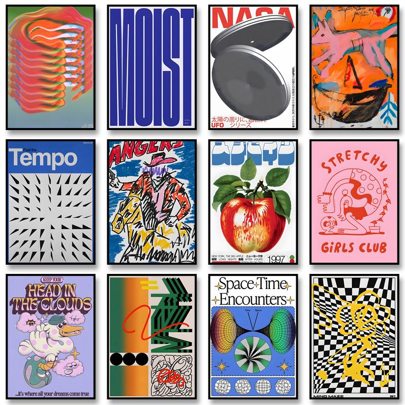 Vintage Abstract Classic Posters Retro Mind Maze Print Mid Century Wall Art Canvas Painting for Club Living Room Home Decor