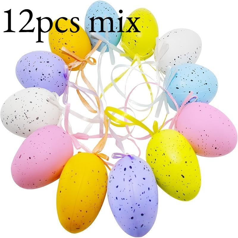 12pcs Plastic Easter Decor Set, Hanging Egg Pendants for Tree Basket Centerpiece, Spring Festival Party Gift & Home Decoration