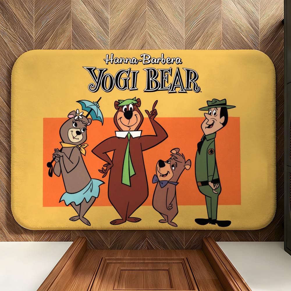 Cartoon Y-Yogi B-Bear Floor Mat Soft Flannel Floor Mat Suitable for Entryways, Living Rooms, Bedrooms, and Bathrooms