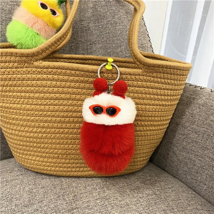 New cute caterpillar keychain cartoon plush doll bag pendant creative car key chain small gift