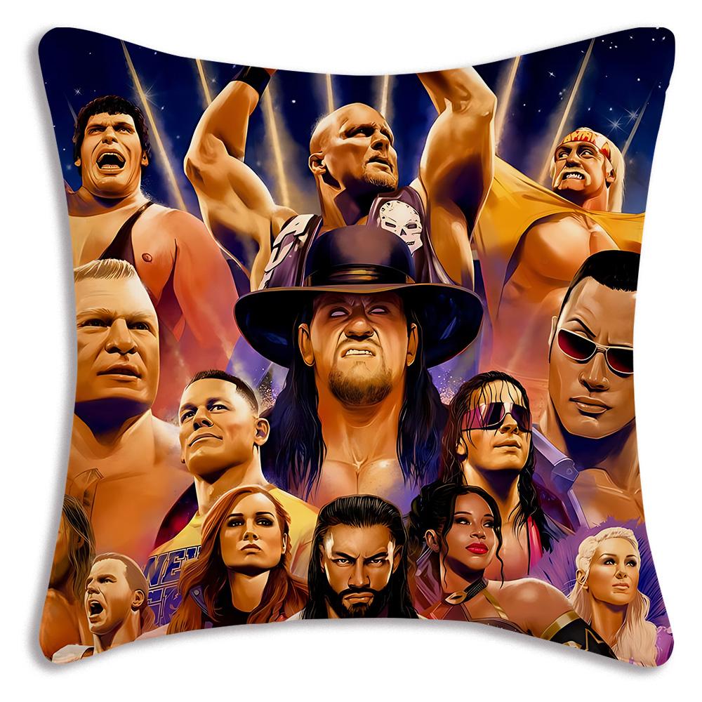 W-WWE LOGO W-WrestleMania Pillow Covers Cartoon Sofa Decorative Home Double-sided Printing Short Plush Cute Cushion Cover