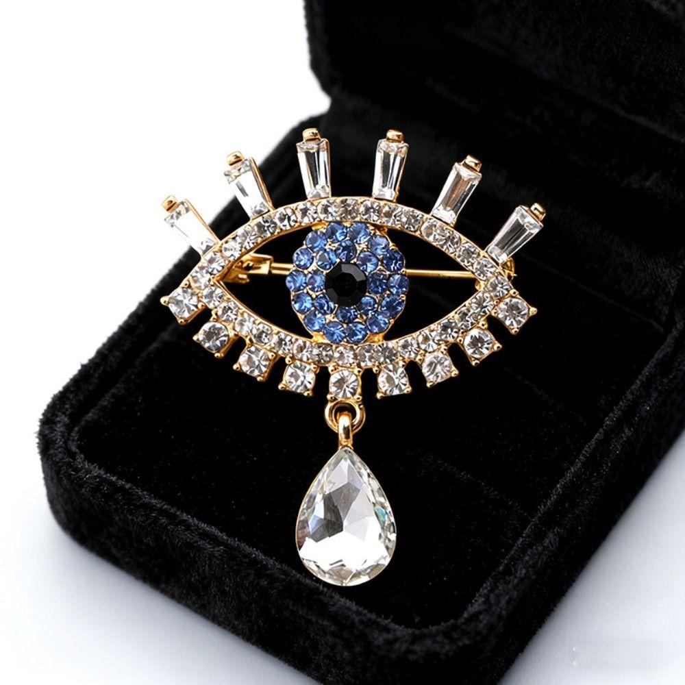 Hollow Out Devil Eye Brooch Pin Crystal Pendant Banquet Clothes Pin Decoration