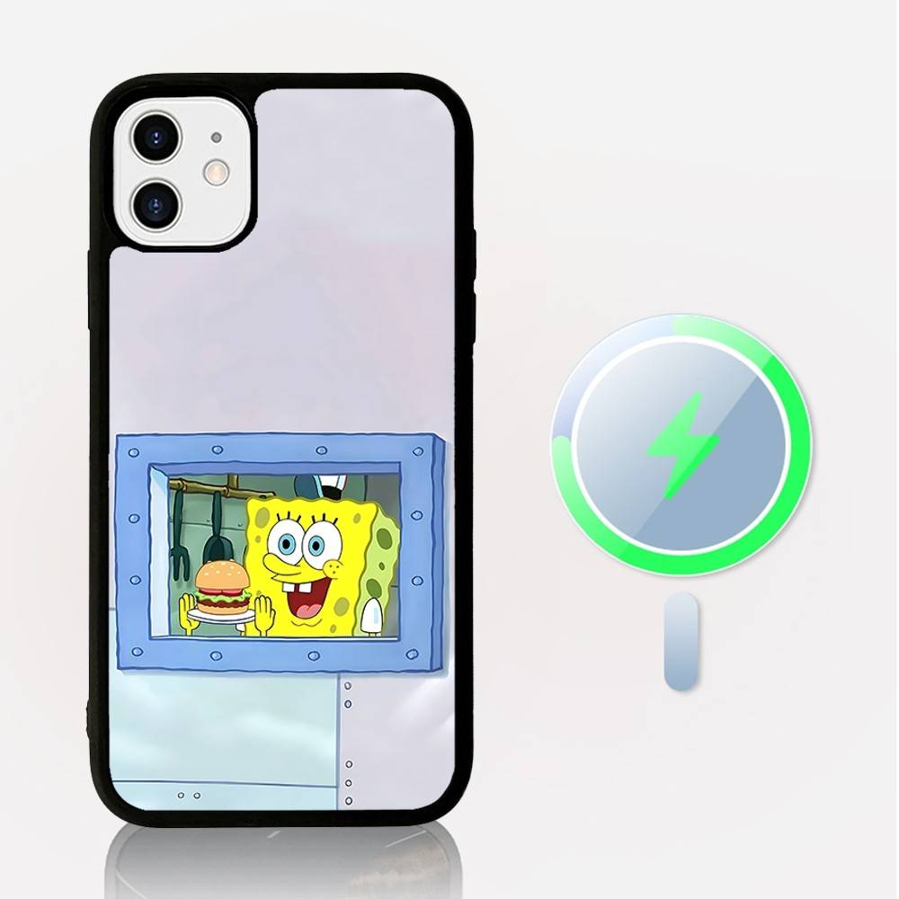 S-Spongebob Fun Cartoon Phone Case Magnetic Case For IPhone 16 14 13 12 11 15 Pro Max Plus For Magsafe Wireless Charge Cover