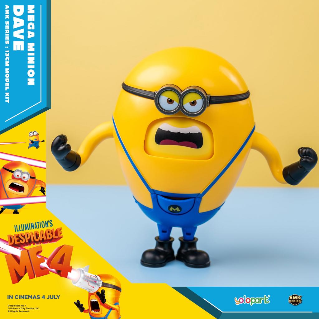 Minions Despicable Me 4 Mega Dave Action Figure with Hidden 6 Interchangeable Facial Minion Model Gift for Kids Ages 8 and Up Toy, 4.7-inch Pocket,