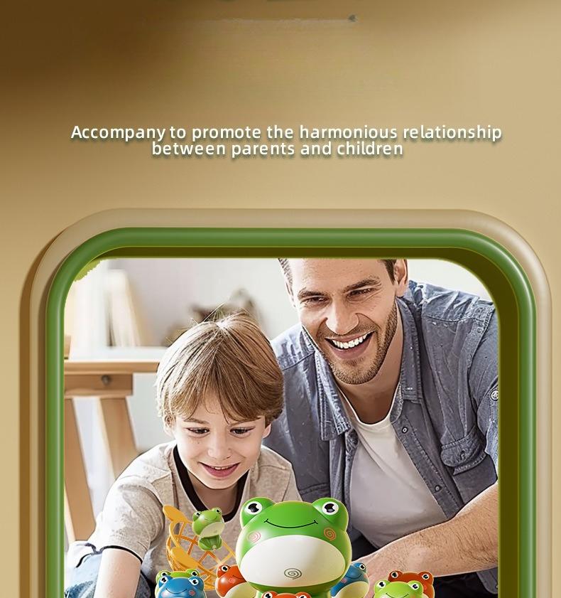 1SET Children's Ejection Frog Turntable Cartoon Net Fishing Bouncing Frog Concentration Training Sound and Light Electric Toy