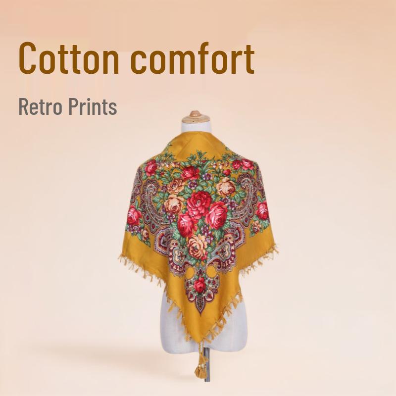 Vintage Print Cotton Headscarf for Women - Ethnic Style Spring/Summer Wrap, Shawl, Triangle, 90cm Square