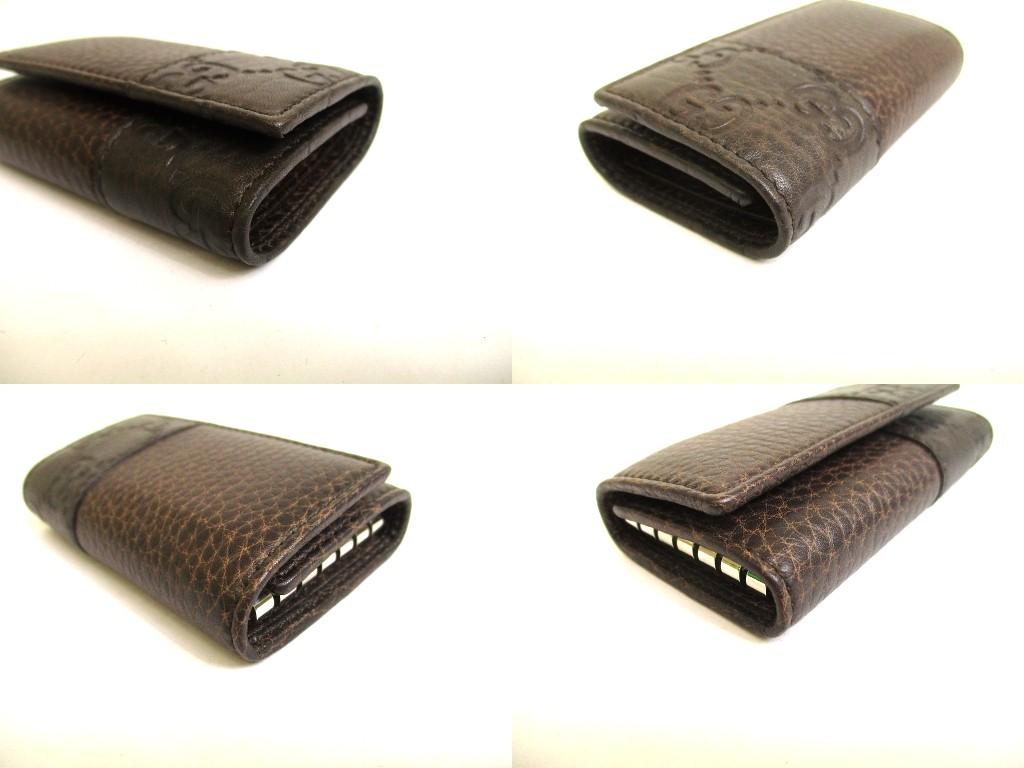 Authentic GUCCI GG Dark Brown Leather 6 Pics Key Chain #a995  Refurbished