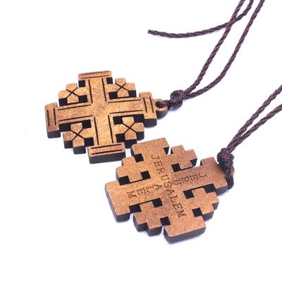 Regali per Madri Religiose Collana con Ciondolo Croce di Gerusalemme in Legno Antico Collana a Croce