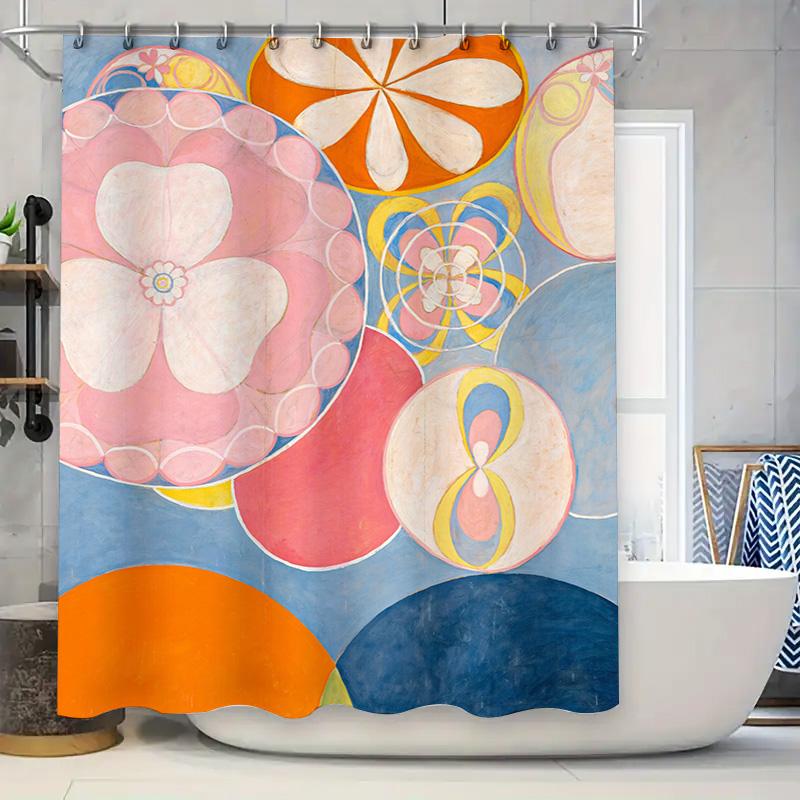 

Charming Flower Pattern Shower Curtain Waterproof Fabric For Bathroom Decorations 72X84 Inches (Light Blue Pink) W60H190(CM)-1 Pcs