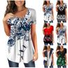 Women's Short Sleeve Tunic Loose Tops Casual Plus Size Tops Pleated Tunic Button T-Shirts