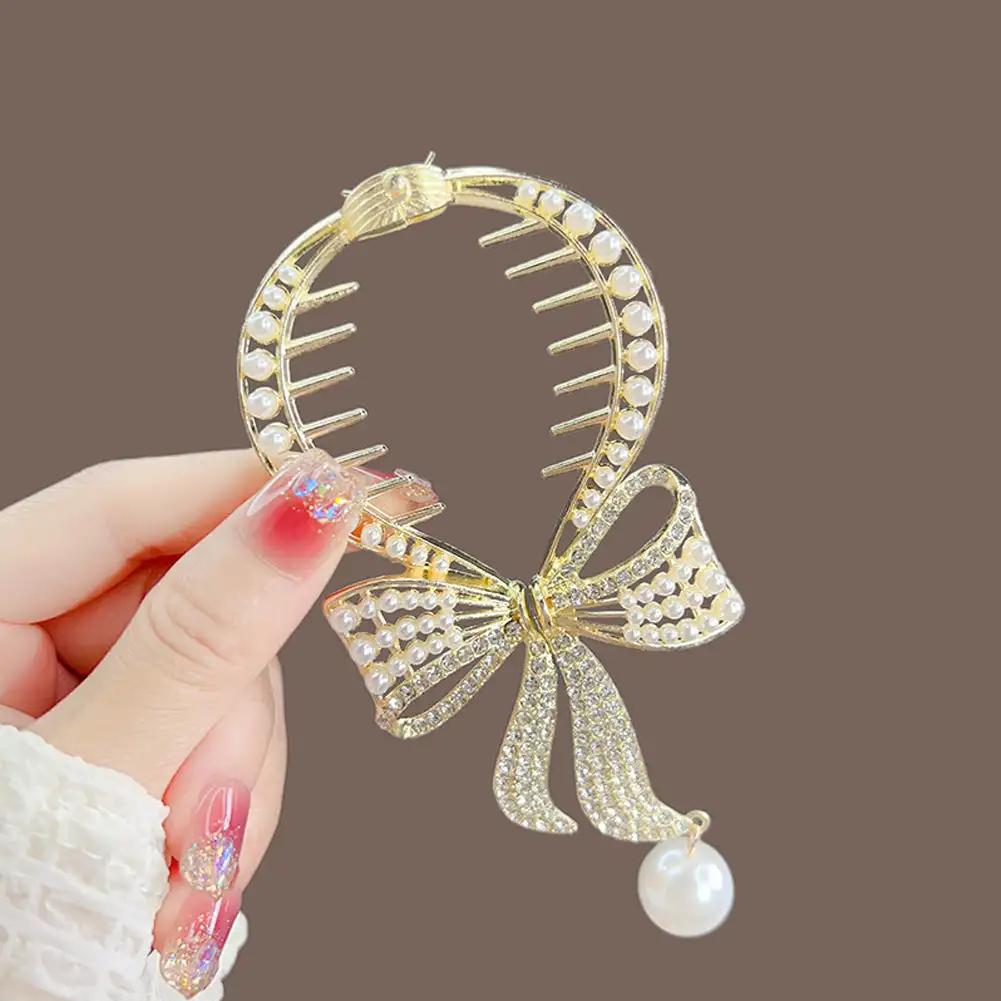 Elegant Tassel Hair Claw Rhinestone Pearl Flower Tassels Hair Clip Women Girl Ponytail Holder Hairpins Fringe Hair Accessories
