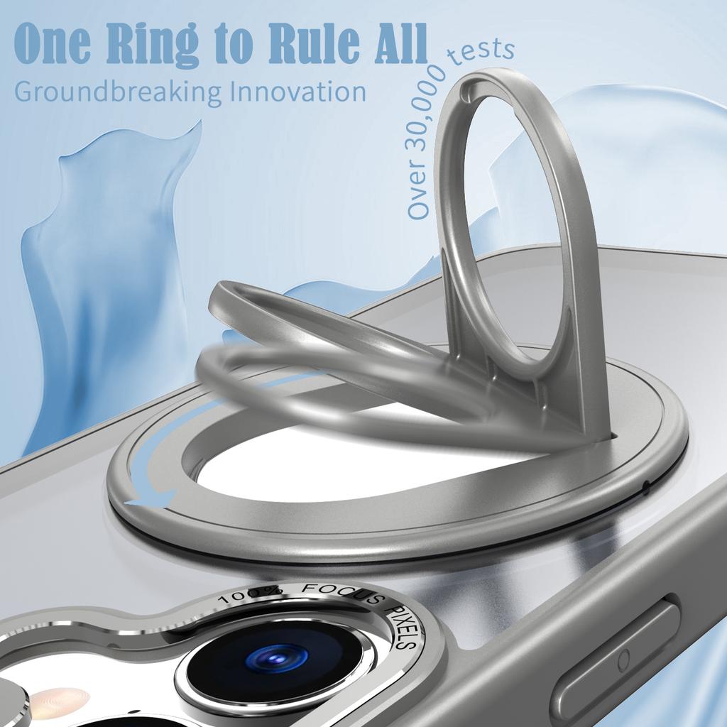 For iPhone 17 Clear Back Case Rotating Kickstand TPU+PC Phone Cover Compatible with MagSafe