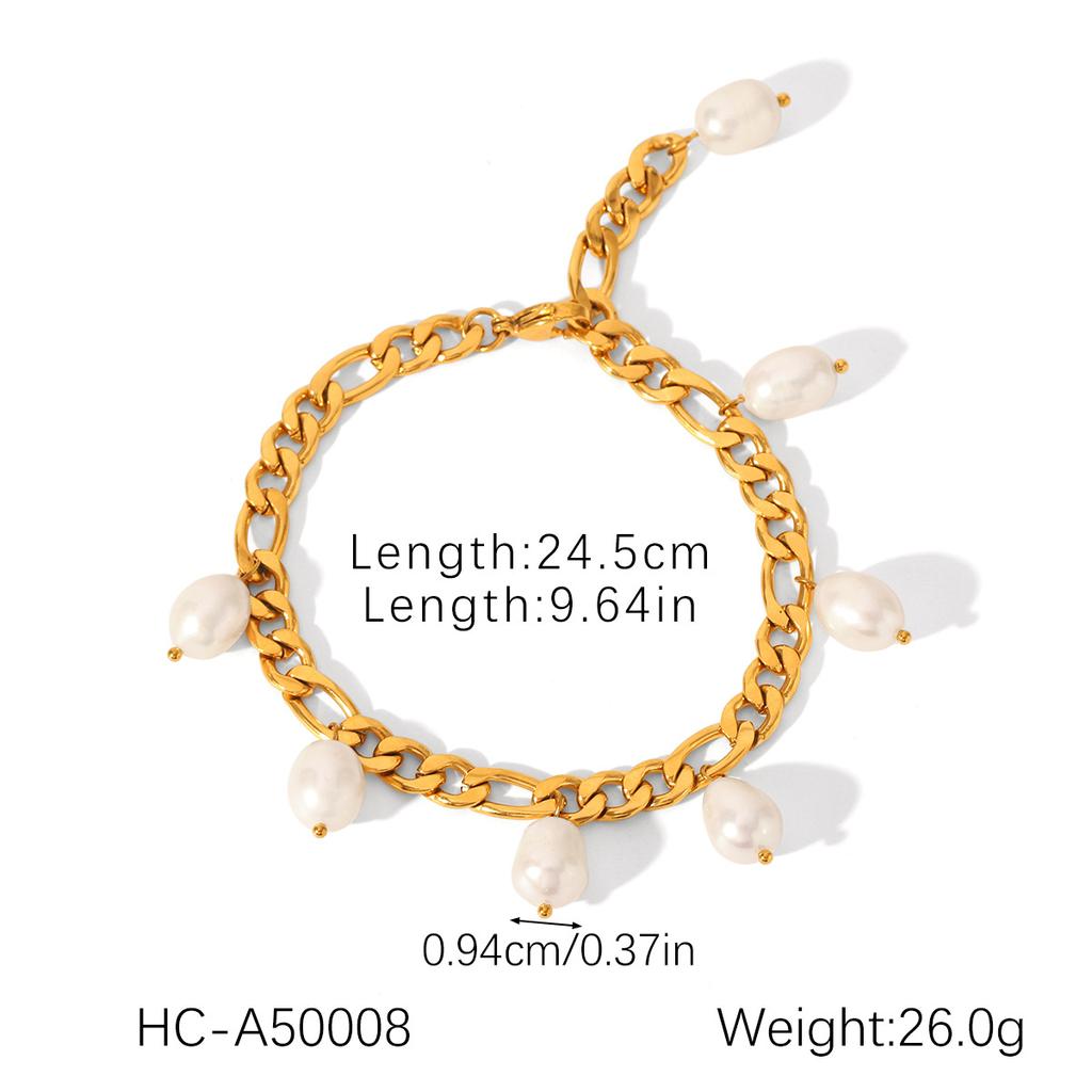 Natural Freshwater Pearl Anklet Stainless Steel Figaro Chain 18K Gold Plated Anklet Titanium Steel Fade-resistant