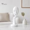 Stable Base Decoration Abstract Contemplative Face Resin Sculpture, Minimalist Hand-on-Chin Bust Statue for Desk Living Brushed Black Ornament