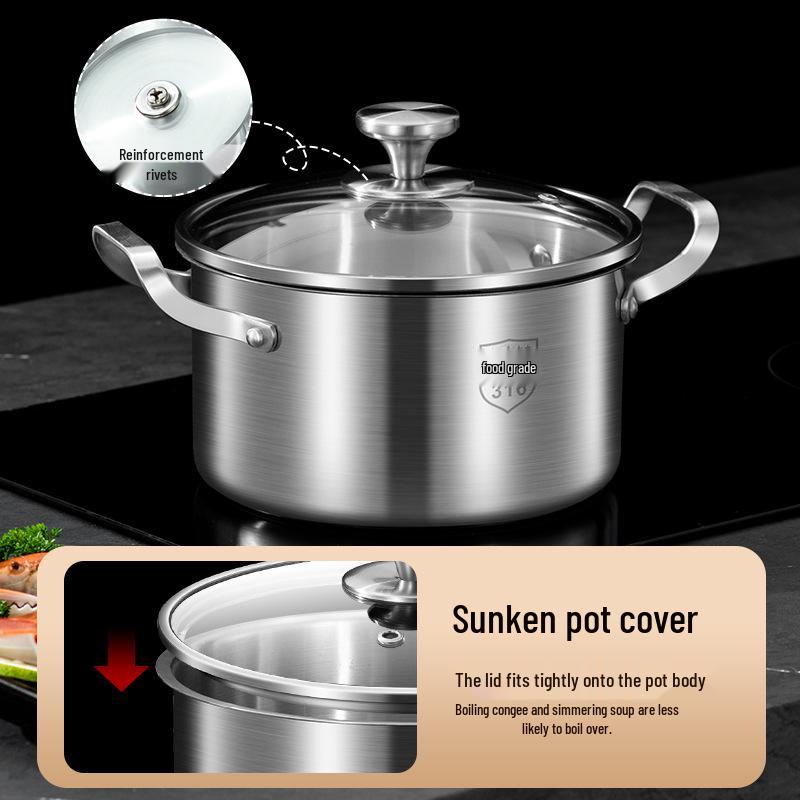 316L Stainless Steel Soup Pot with Handles - Non-Stick for Steaming, Cooking, and Stewing On Induction Cookers