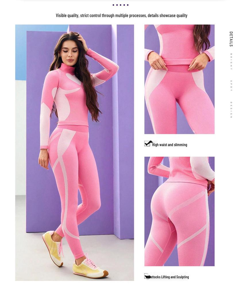 High-Collar Ski & Yoga Wear Set: Butt-Lifting, High-Elasticity, Long-Sleeve Top & Pants for Outdoor Sports