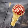 Red Ball Type Golden Walking Cane Fashion Decorative Walking Stick Gentleman Elegant Cosplay Cane Knob Crosier 93cm