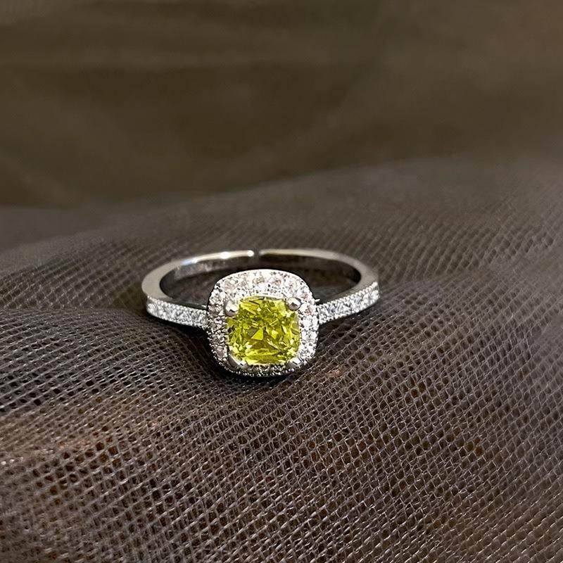 Korean sugar cube zircon open ring casual simple daily versatile index finger ring niche high-end jewelry wholesale