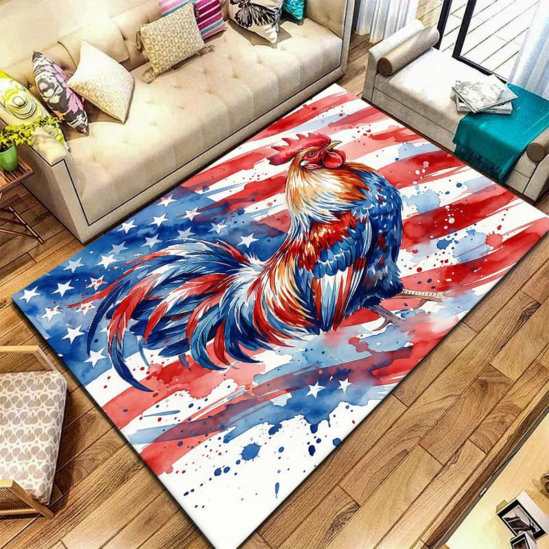 American Flag Animals Pattern Square Carpet,Area Rug,Carpet Rug for Living Room Bedroom Sofa Playroom Decor,Non-slip Floor Mat,Holiday Birthday Gifts