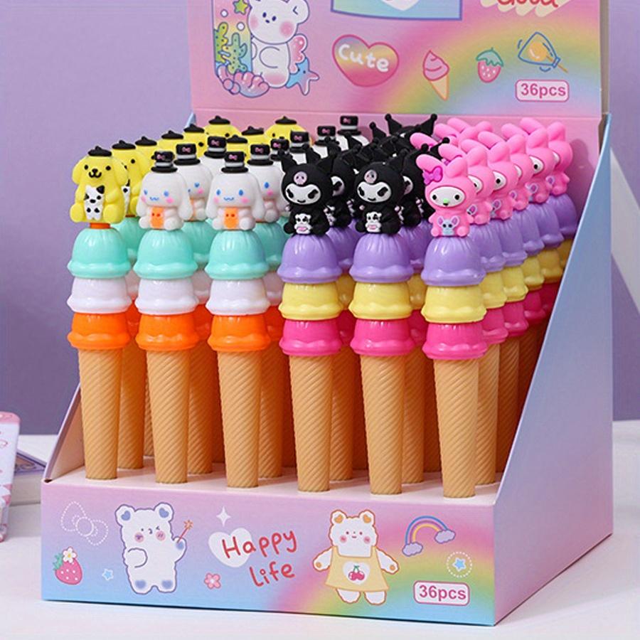 36Pcs Pompom Purin Sanrio Cute Family Neutral Pen High-value Macaron Color Ice Cream Styling Pen for Girls Cartoon Pen Stationery 0.5mm Black My Melod