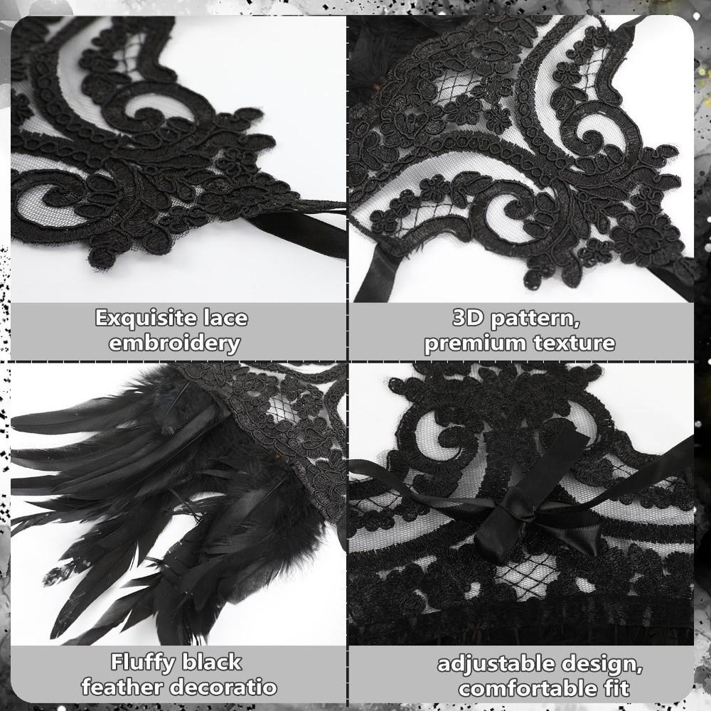 Witch Halloween Feather Cuffs Embroidery Halloween Wristband Women Feather Lace Gloves Carnival
