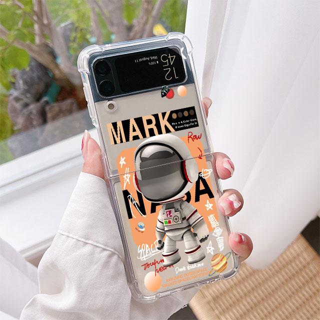 

Luxury Case For Samsung Galaxy Z Flip 3 4 5G Funda Z Flip3 Clear PC Hard Shockproof Back Phone Coque Mechanical Astronaut Space Samsung Z Flip 4