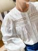 Damenbluse im europäischen Stil mit französischer Stickerei, langen Ärmeln und in Weiß